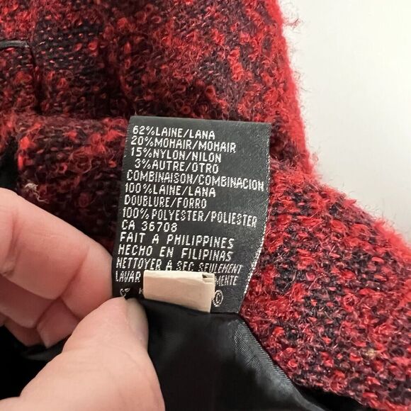 Kasper ASL Blazer Womens 4 Red Tweed Holiday Wool Mohair Blend Textured Twee - Picture 11 of 15
